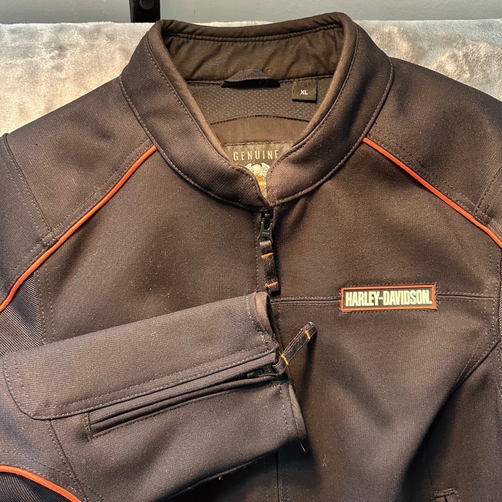 Harley-Davidson Womens XL Black Orange Piping Mesh Riding Jacket Motorclothes - Picture 5 of 11